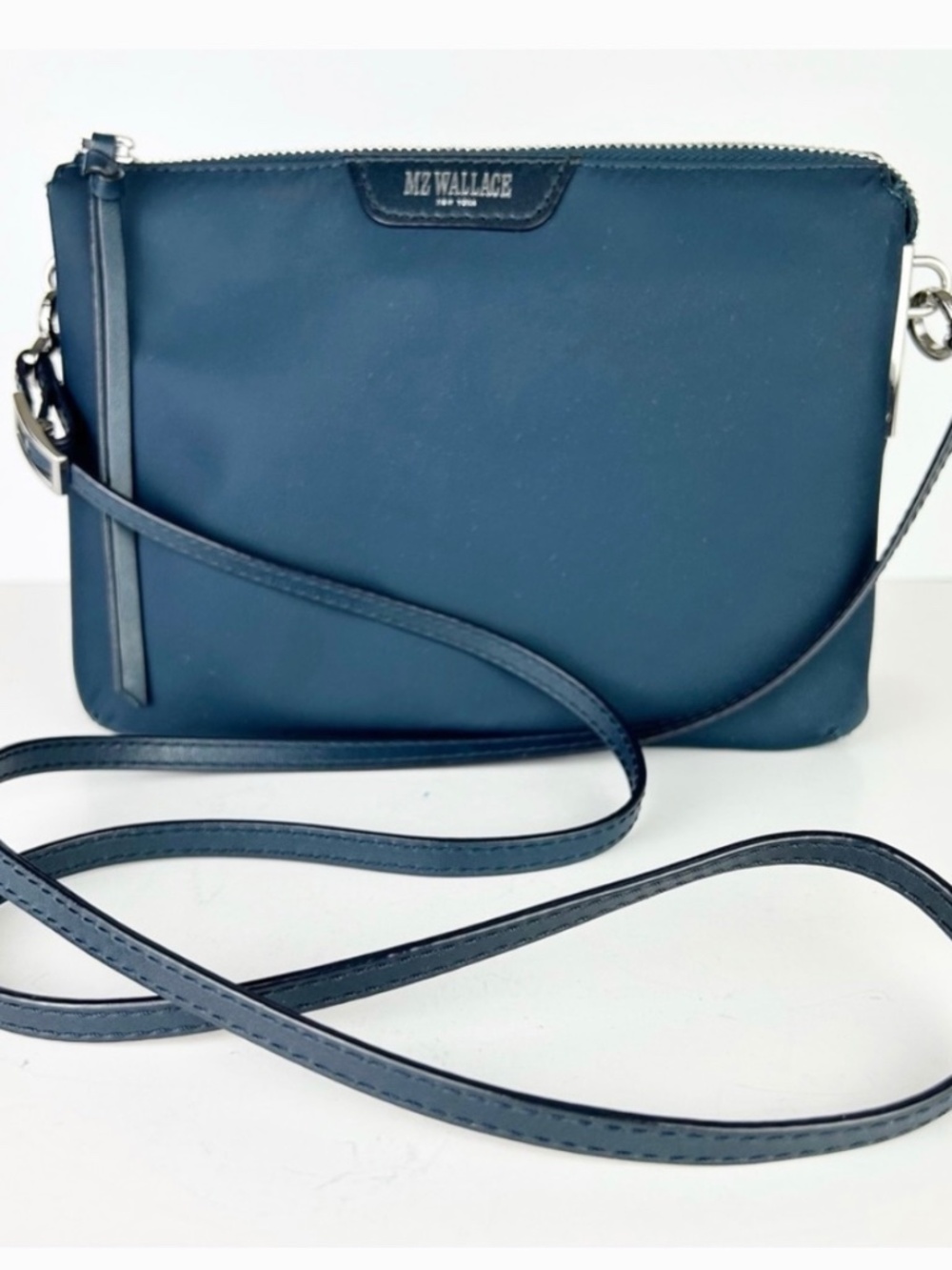 MZ Wallace Pippa Navy Blue Nylon Accordion Crossbody Clutch Bag Purse
